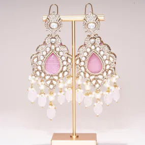 Madhubala Pink Yellow Gold Statement  Moissanite Indian Jewelry Earrings- Jaipur Rose Modern Luxury Designer Indian Jewelry