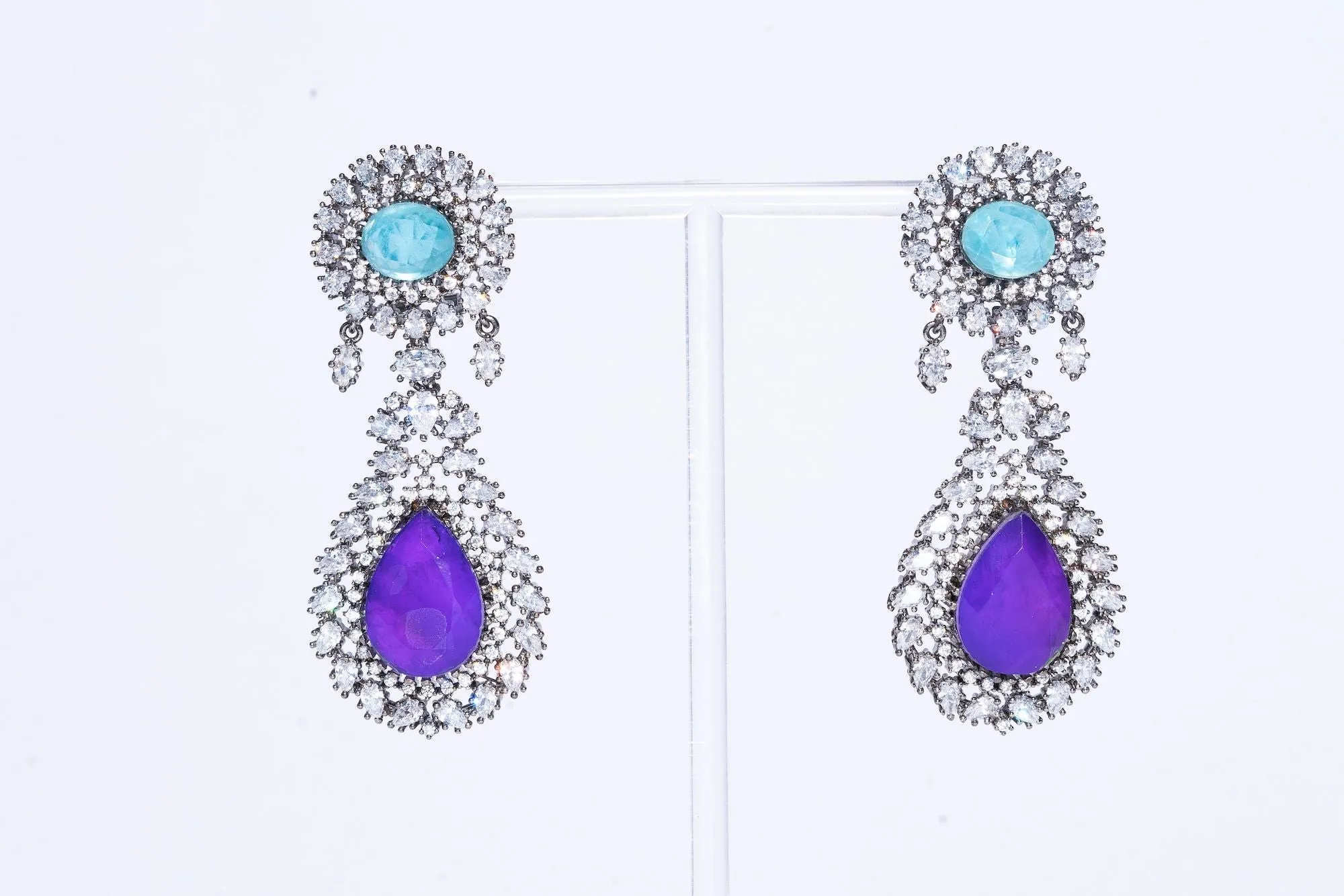 Mai Aqua & Purple Doublet Moissanite Designer Earrings Designer Fashion Indian Jewelry by Jaipur Rose