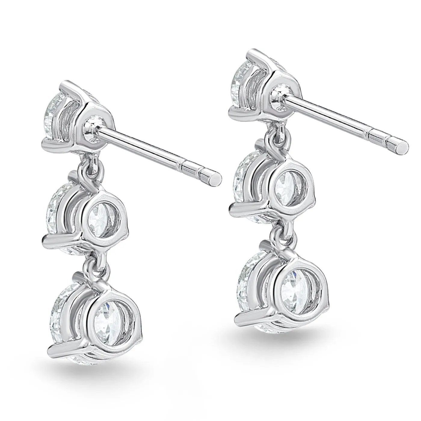 Memoire 18K White Gold 3 Diamond Juliet Drop Diamond Earrings