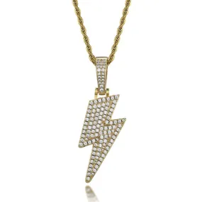 Micro-Paved Cubic-Zirconia-Studded Lightning Bling Hip-hop Pendant Necklace