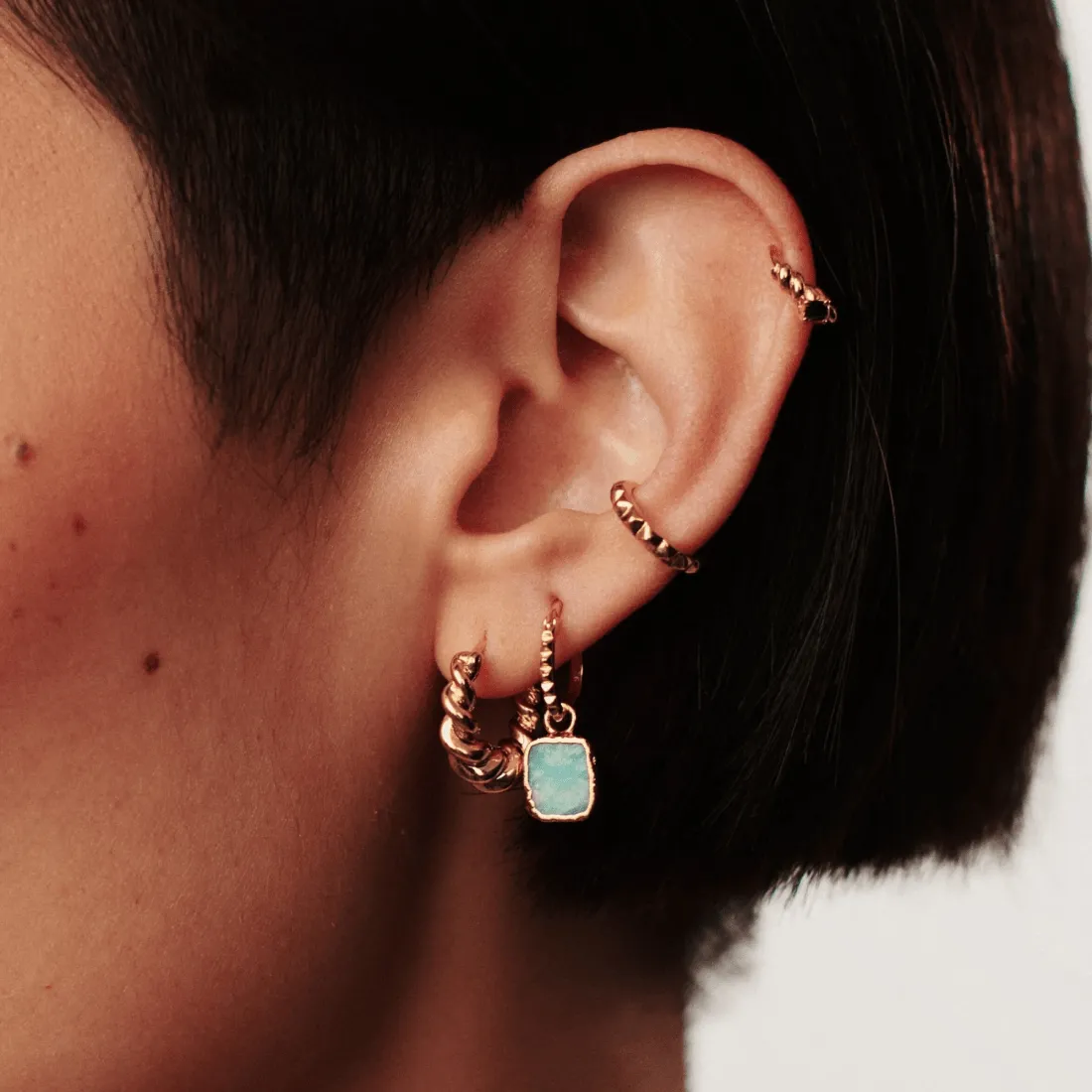 Mini Amazonite Charm Hoop Earrings