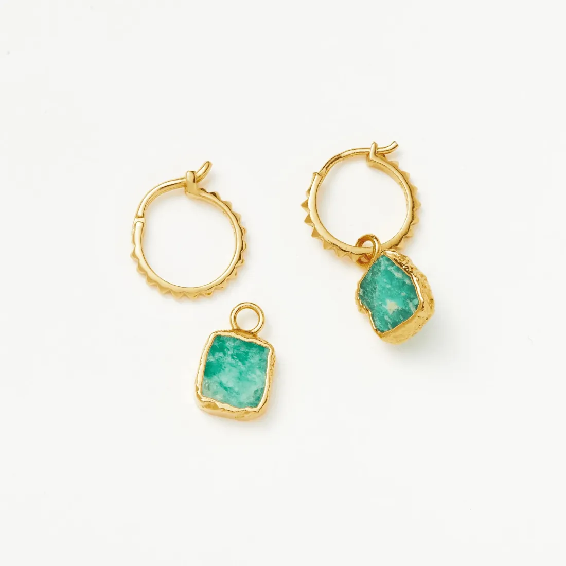 Mini Amazonite Charm Hoop Earrings