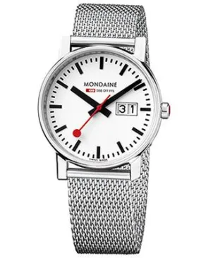 Mondaine Evo Ladies Big Date Watch - White Dial - Steel Case and Mesh Bracelet