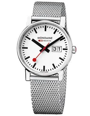 Mondaine Evo Ladies Big Date Watch - White Dial - Steel Case and Mesh Bracelet