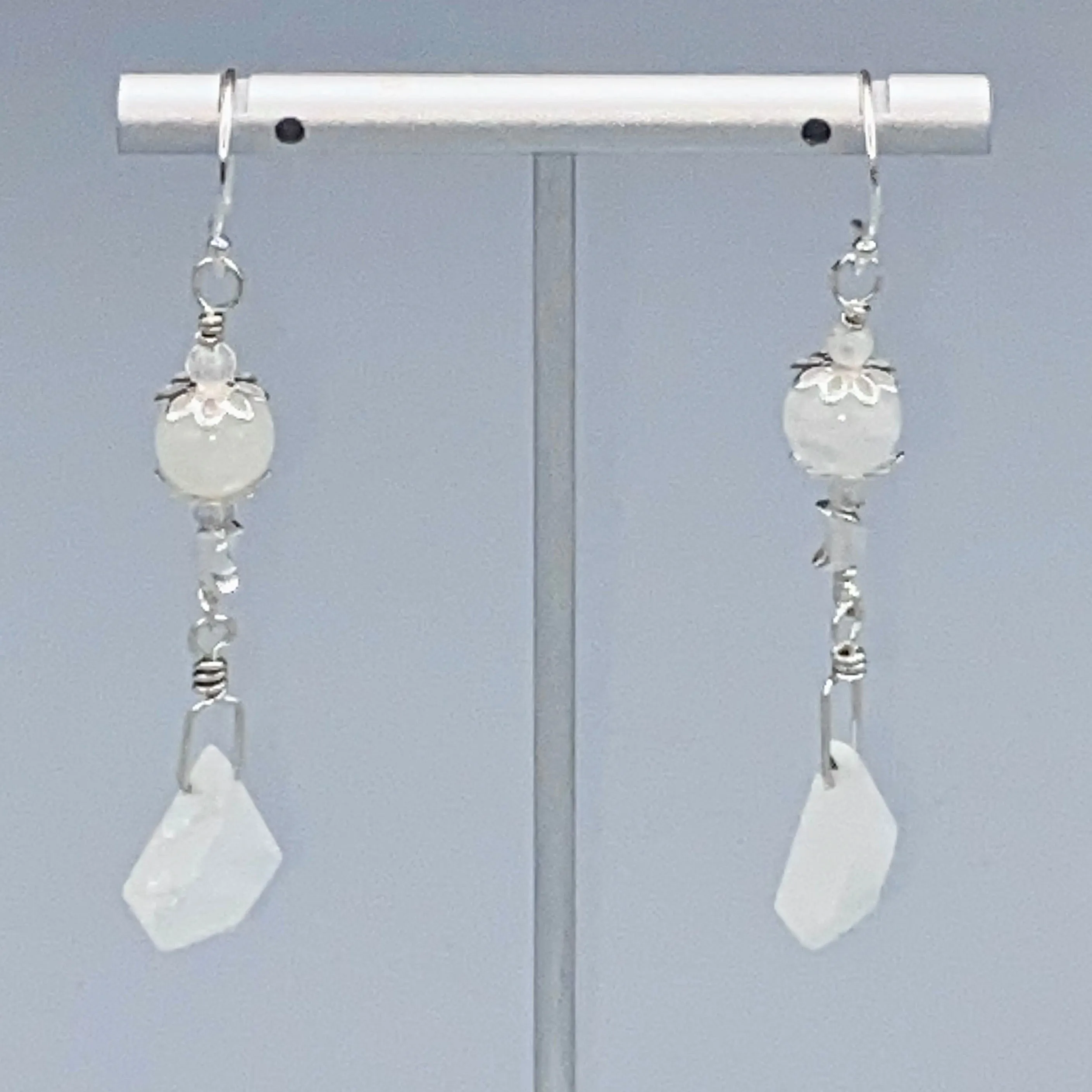 Moonstone Gemstones  With Sterling Silver Drop Earrings