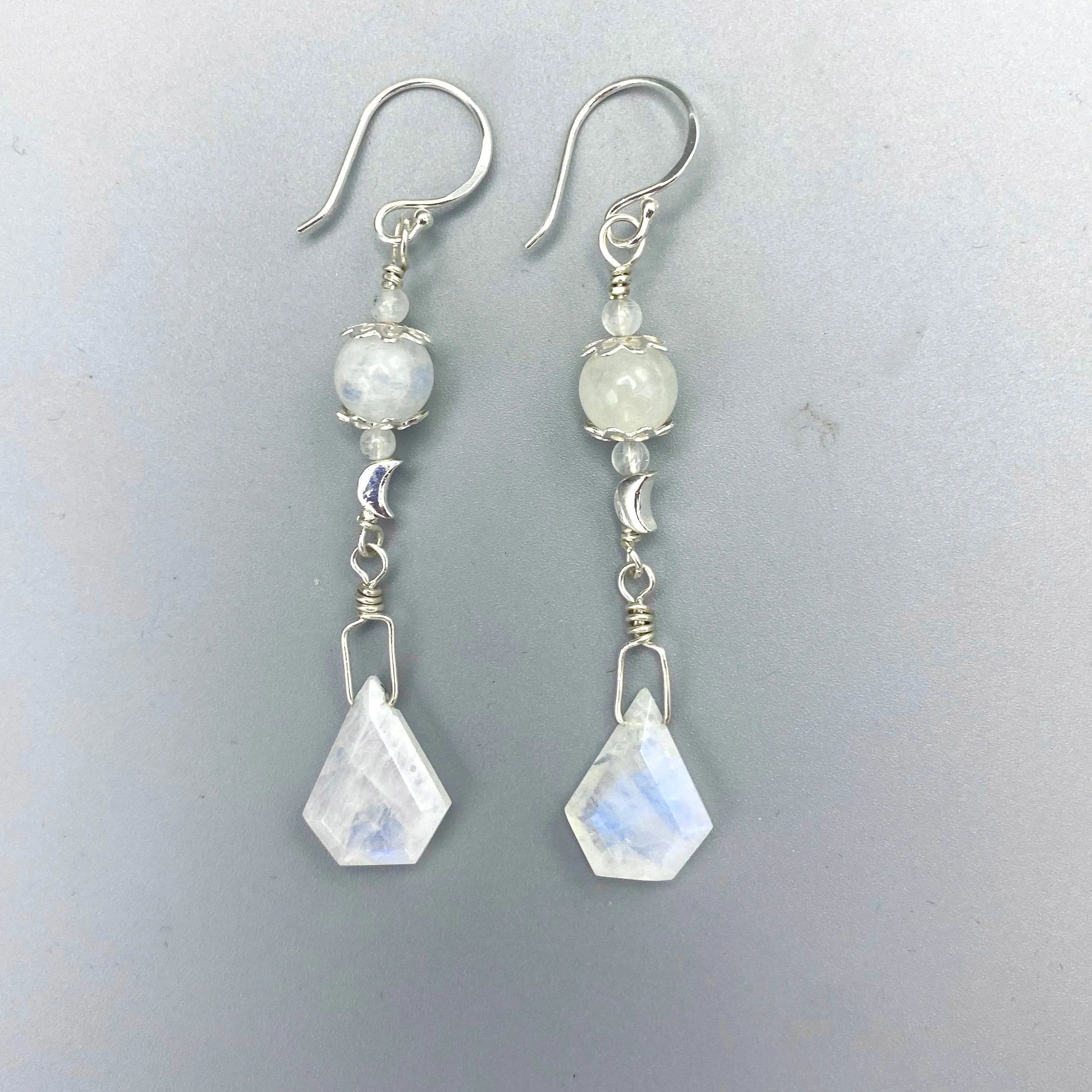 Moonstone Gemstones  With Sterling Silver Drop Earrings