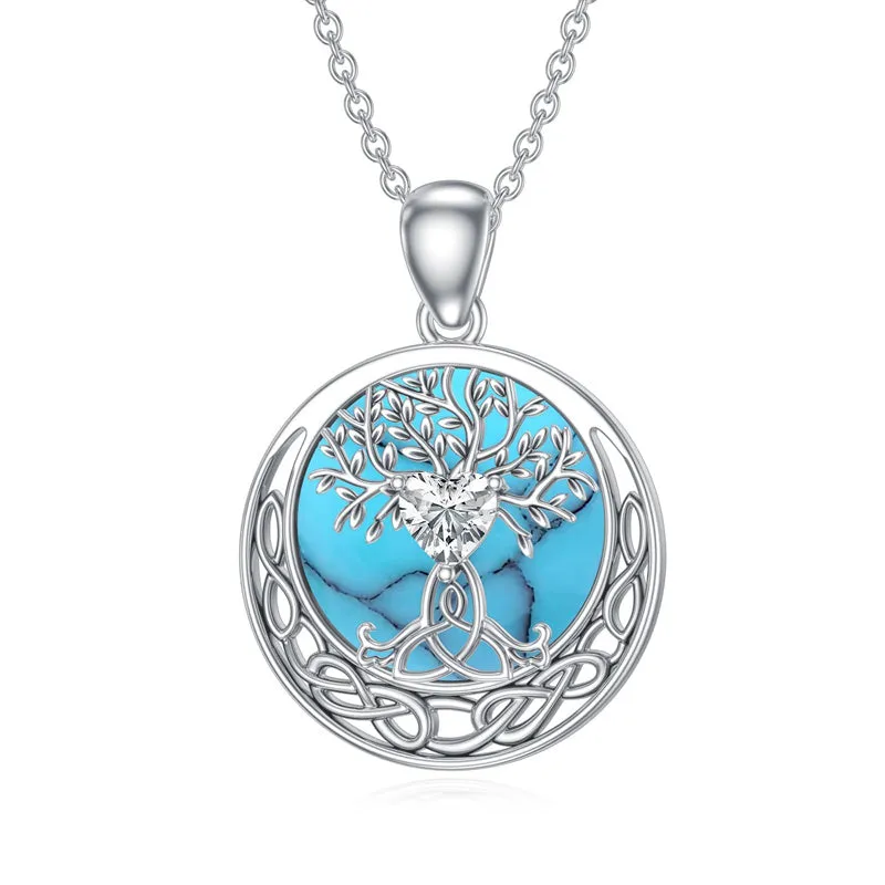 Mother's Day 0.6Ct Heart Shaped Moissanite Tree of Life Necklace 925 Sterling Silver Celtic Knot Motherhood Pendant Necklace