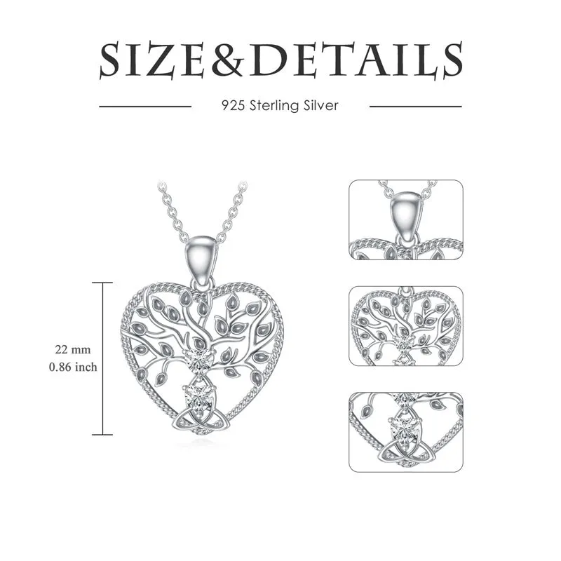 Mother's Day 0.6Ct Heart Shaped Moissanite Tree of Life Necklace 925 Sterling Silver Celtic Knot Motherhood Pendant Necklace