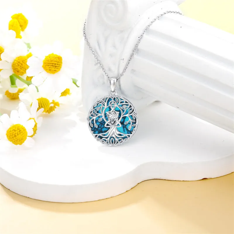 Mother's Day 0.6Ct Heart Shaped Moissanite Tree of Life Necklace 925 Sterling Silver Celtic Knot Motherhood Pendant Necklace