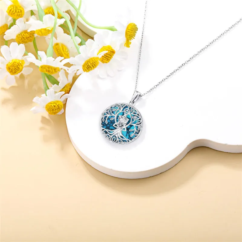 Mother's Day 0.6Ct Heart Shaped Moissanite Tree of Life Necklace 925 Sterling Silver Celtic Knot Motherhood Pendant Necklace