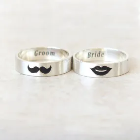 Mustache and Lips Ring in sterling silver, Couple Rings