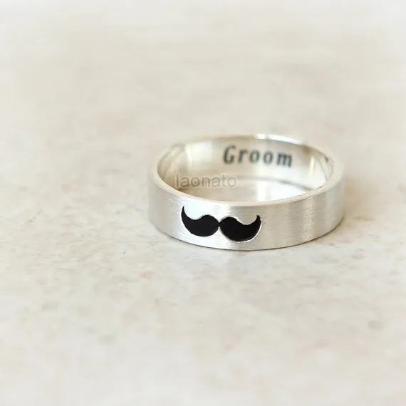 Mustache and Lips Ring in sterling silver, Couple Rings