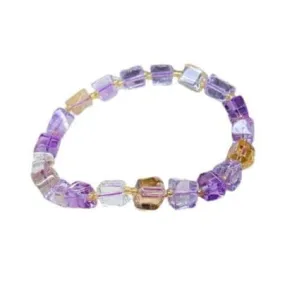 Natural Ametrine Purple Yellow Clear Cube Beads Bracelet