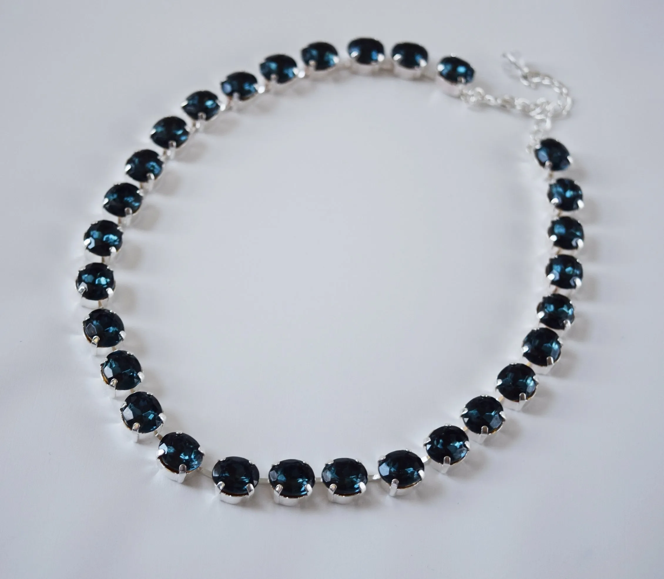 Navy Blue Paste Crystal Riviere Necklace - Small Oval