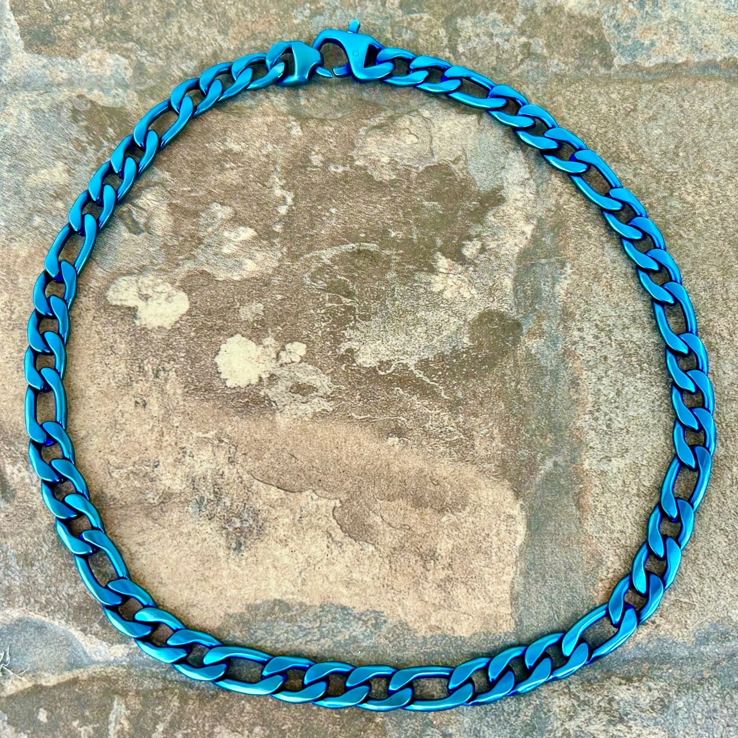 Necklace - Figaro - Custom - Blue - 1/4 Wide - FN06