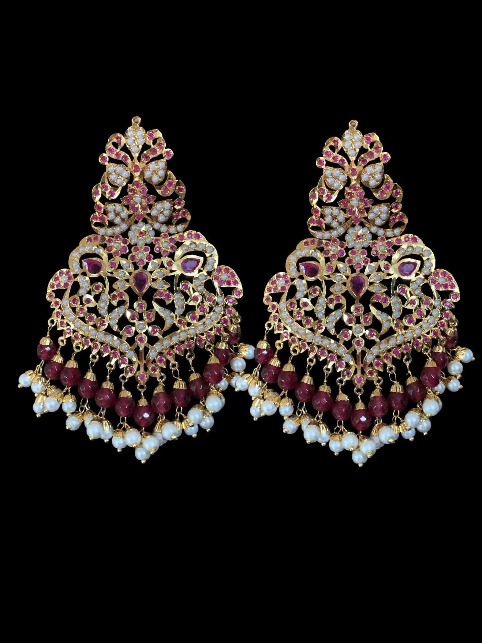 NS208 Neeli jadau pearl necklace with earrings tika in ruby( READY TO SHIP )