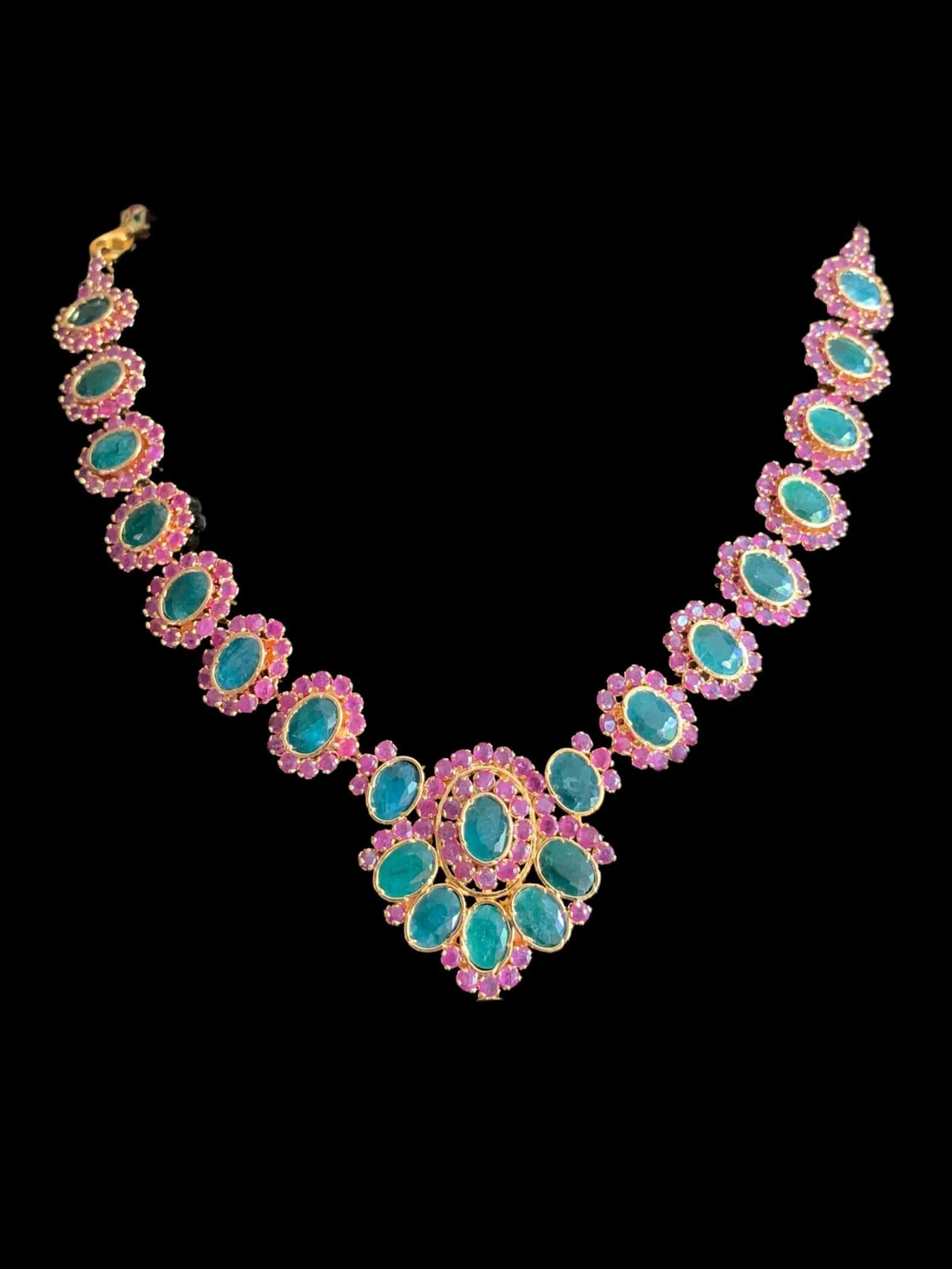 NS235 NEELAM, real ruby  emerald gold plated necklace set ( READY TO SHIP)