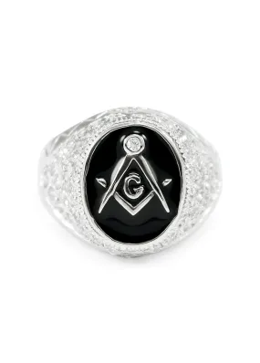 Oval Faced Masonic Ring with Pavé CZs