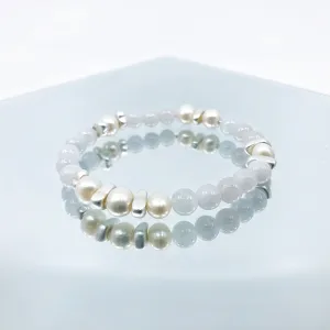 Pale Purple Jadeite and Pearl Beaded Bracelet