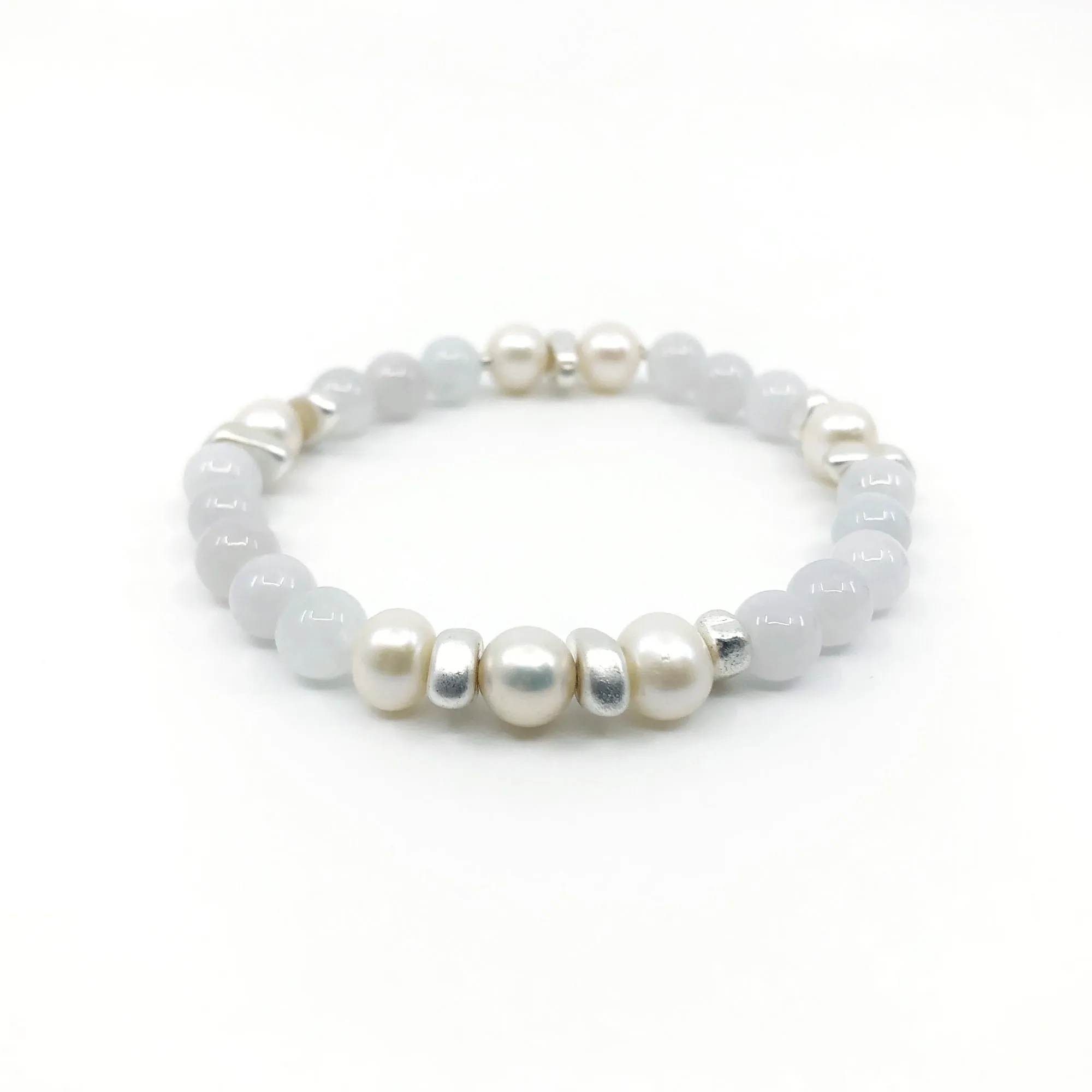 Pale Purple Jadeite and Pearl Beaded Bracelet