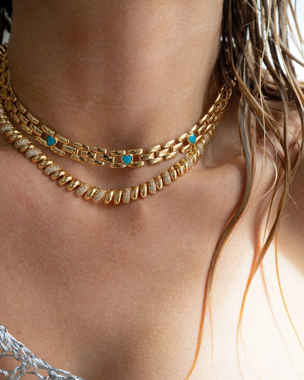 Pave Ridged Marbella Necklace- Gold