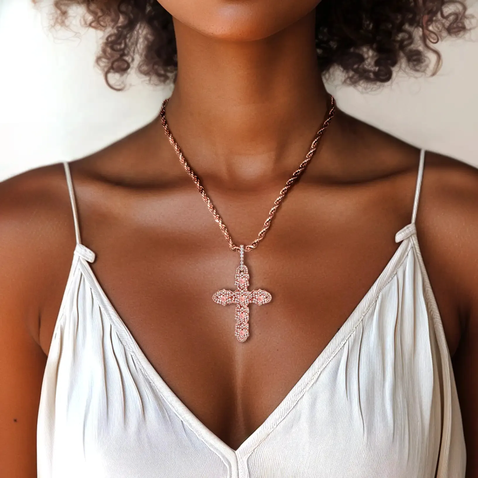 Pearl Rose Cross Pendant