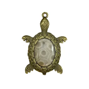 Petoskey Stone Turtle Pendant Necklace