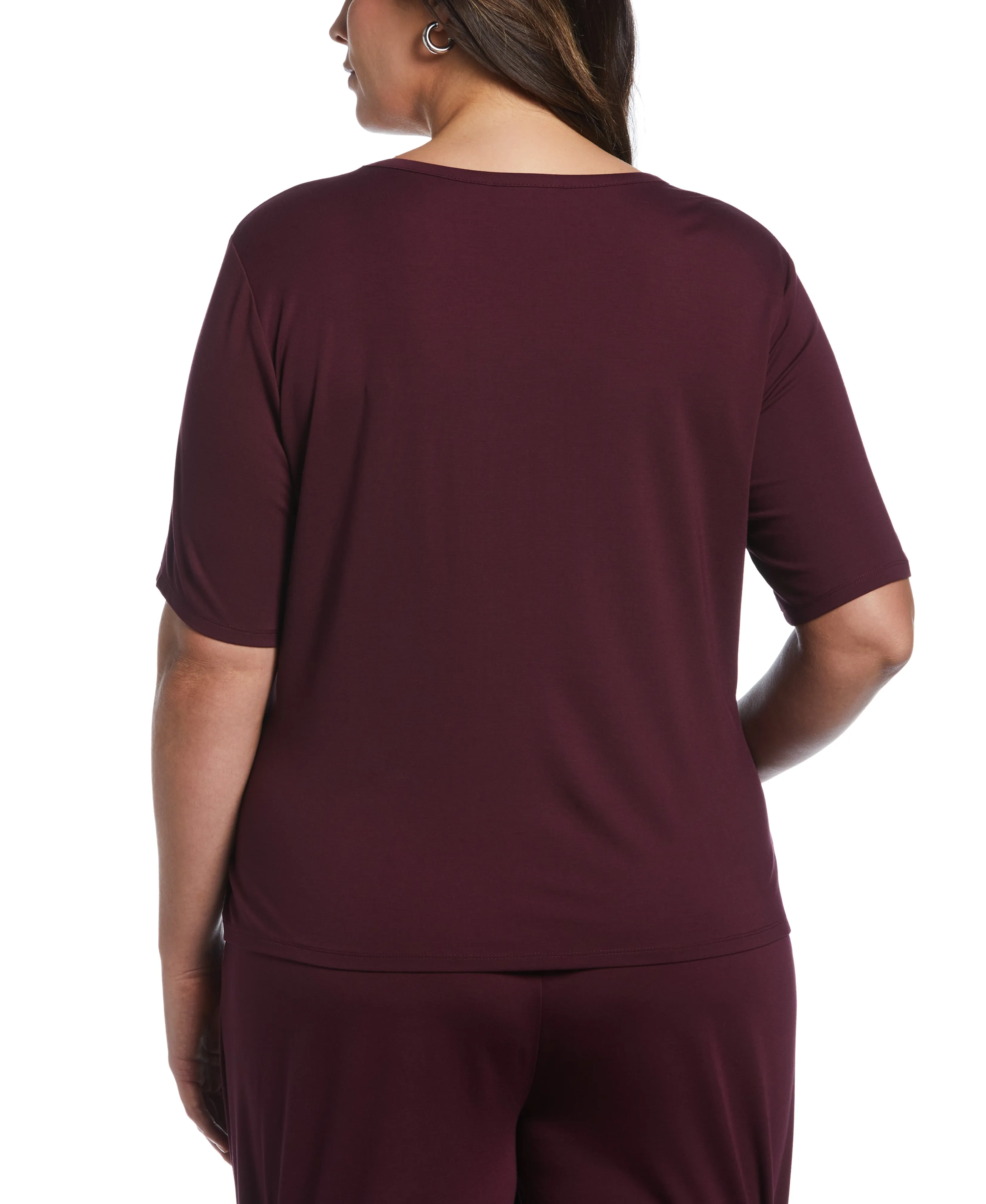 Plus Size Drape Front Knit Elbow Sleeve Top