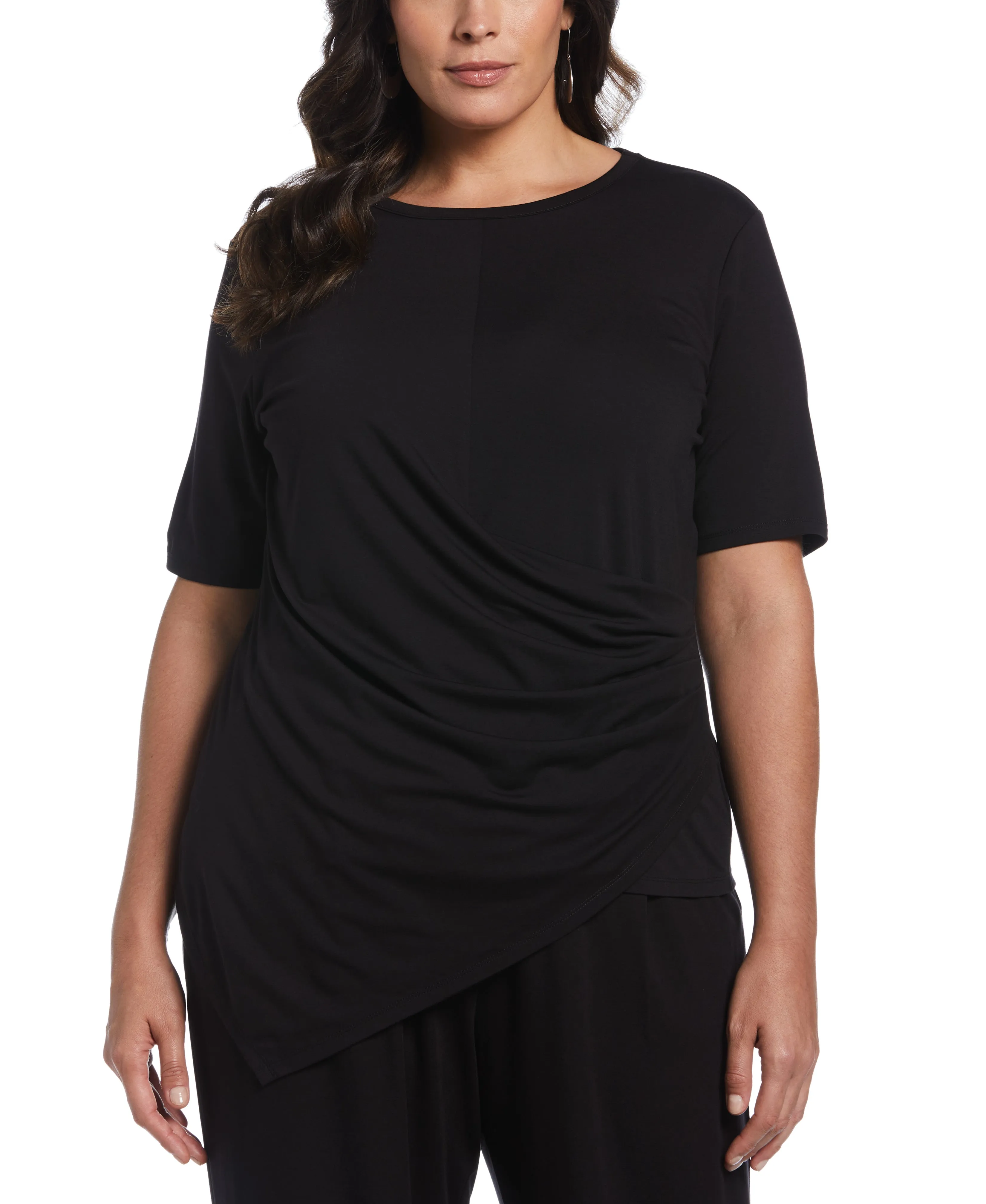 Plus Size Drape Front Knit Elbow Sleeve Top