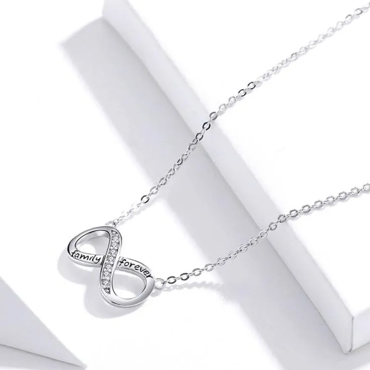 "Family Forever" Cubic Zirconia Infinity Design 925 Sterling Silver Fashion Pendant Necklace