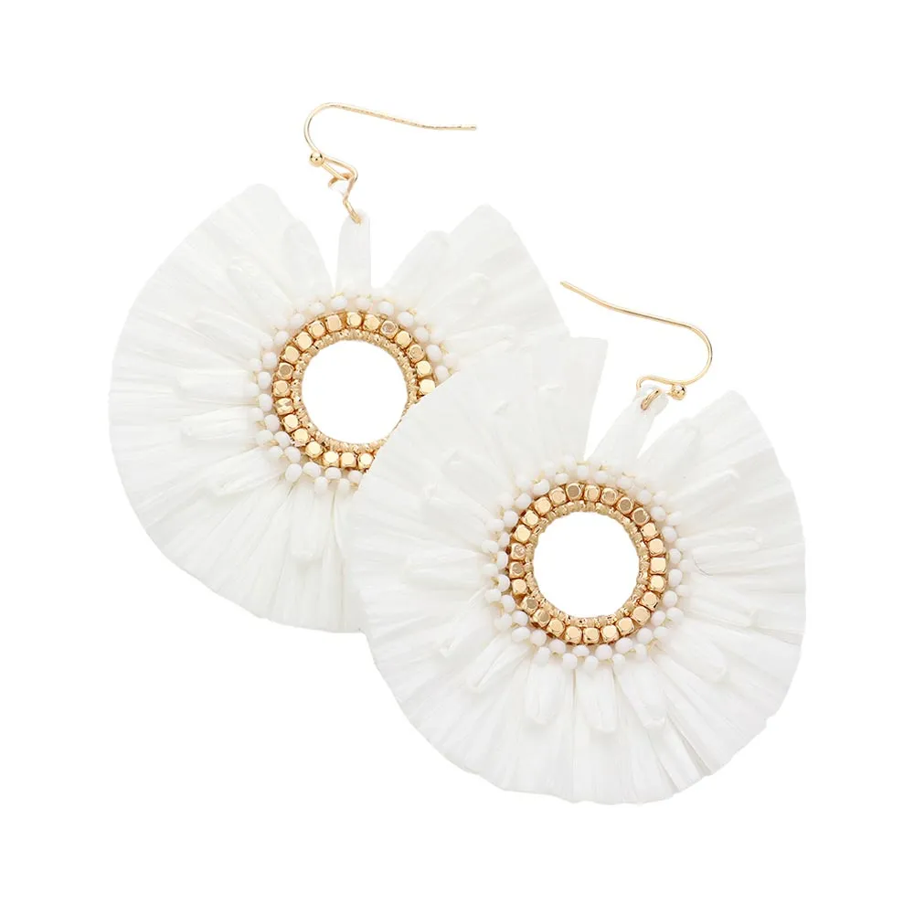 Raffia Trimmed Open Circle Dangle Earrings