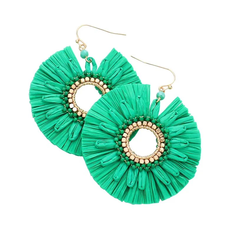 Raffia Trimmed Open Circle Dangle Earrings