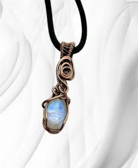 Rainbow Moonstone Wire Wrapped Pendant