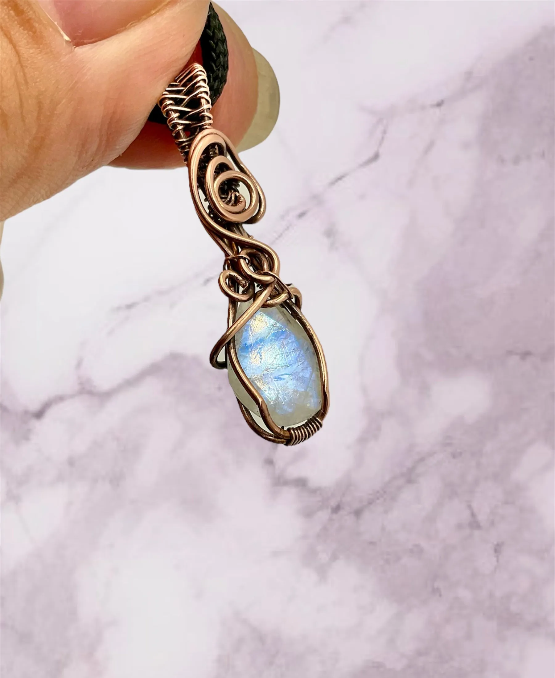 Rainbow Moonstone Wire Wrapped Pendant