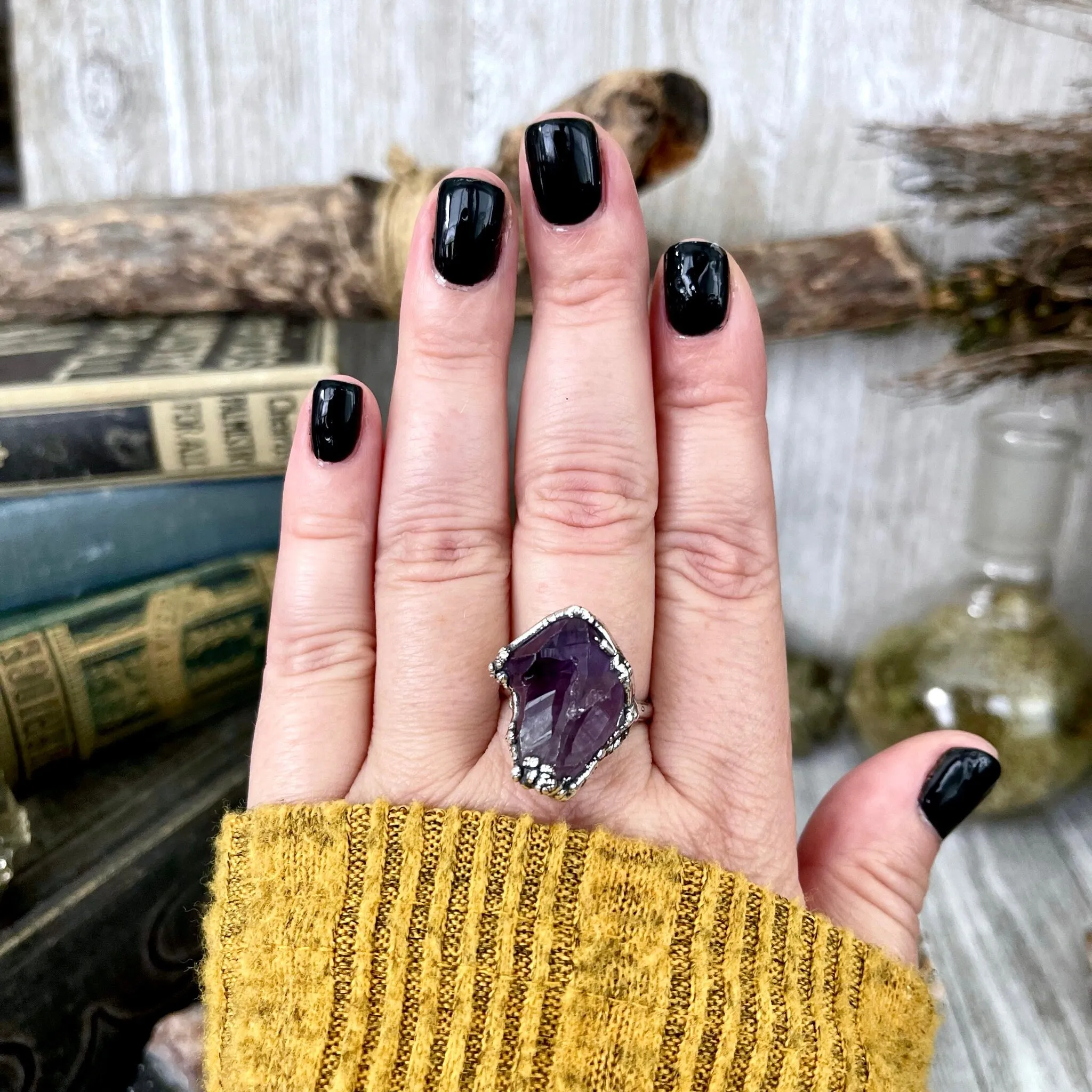 Raw Amethyst Purple Crystal Ring in Fine Silver Size 5 6 7 8 9 / Foxlark Collection - One of a Kind