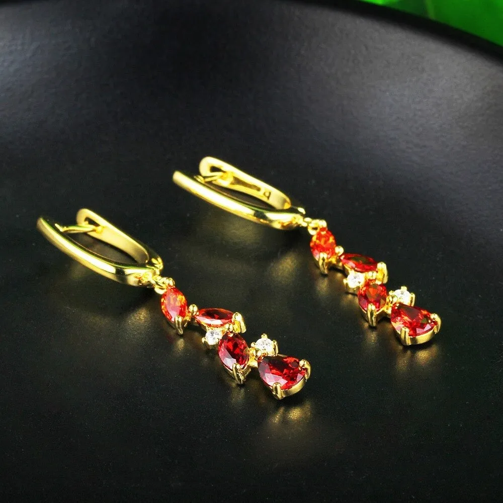 Red Cubic Zirconia Long Drop Earring For Women