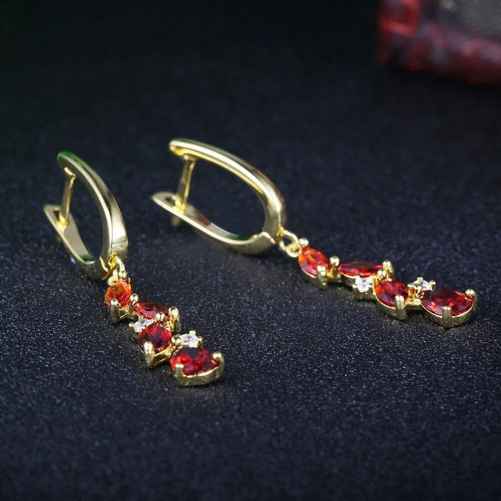 Red Cubic Zirconia Long Drop Earring For Women