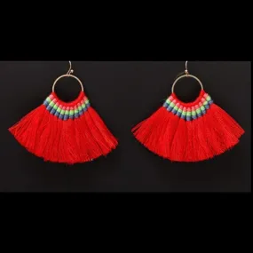 Red Tassel Fan Dangle Earrings