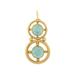 Retro 14kt Natural Blue Zircon Double Circle Pendant