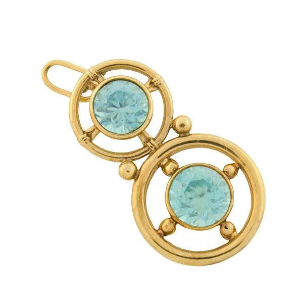 Retro 14kt Natural Blue Zircon Double Circle Pendant