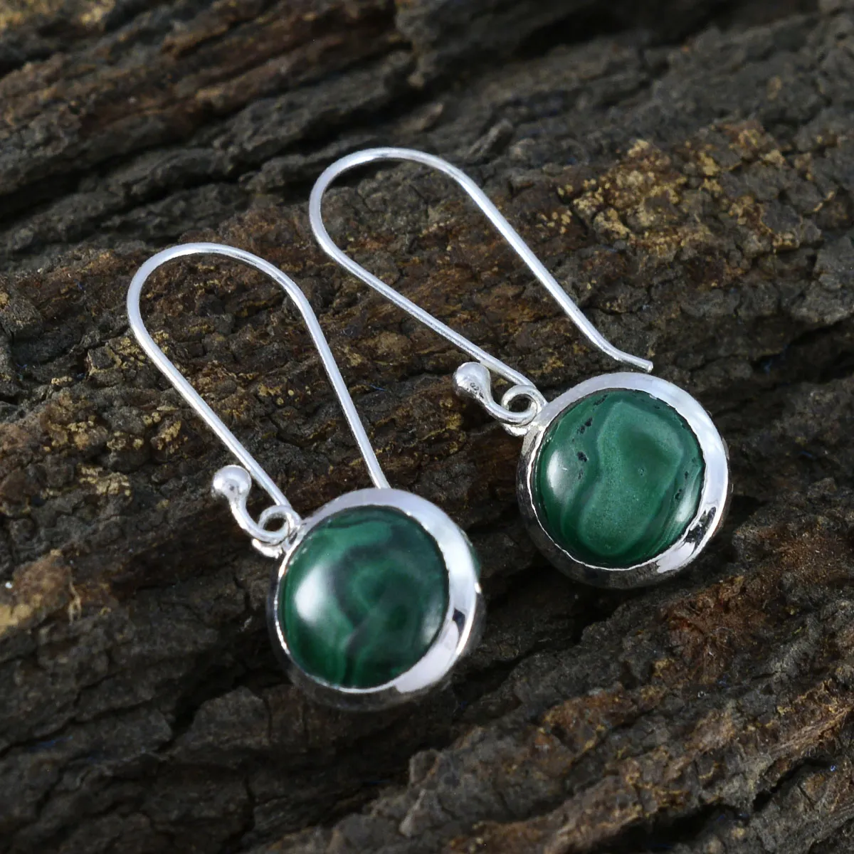 Riyo Decorative 925 Sterling Silver Earring For Femme Malachite Earring Bezel Setting Green Earring Dangle Earring