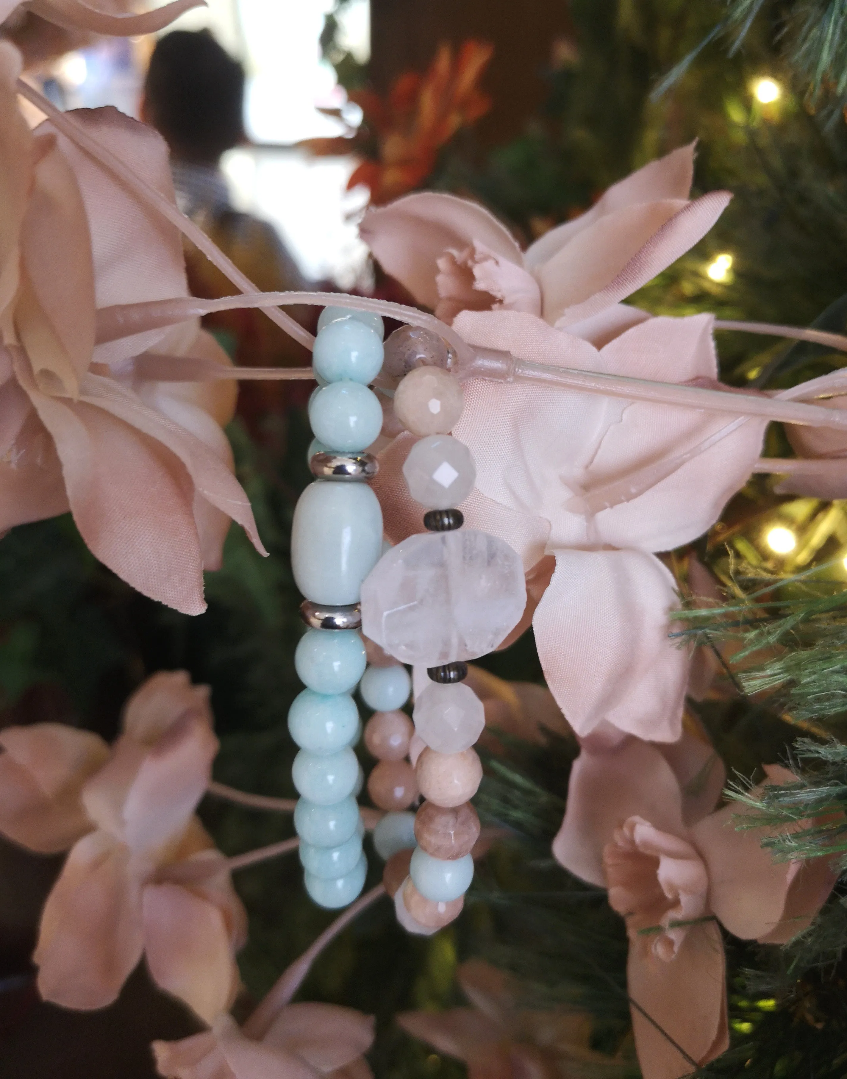 Rose Quartz, Sunstone, Amazonite Wrist Energy Mala Bracelet