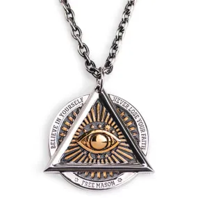 Round and Triangle Masonic with an Eye and Skull Stainless Steel Necklace