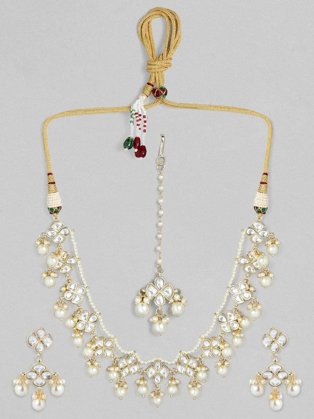 Rubans Gold Plated Handcrafted Kundan with Pearl Embellished Necklace Set