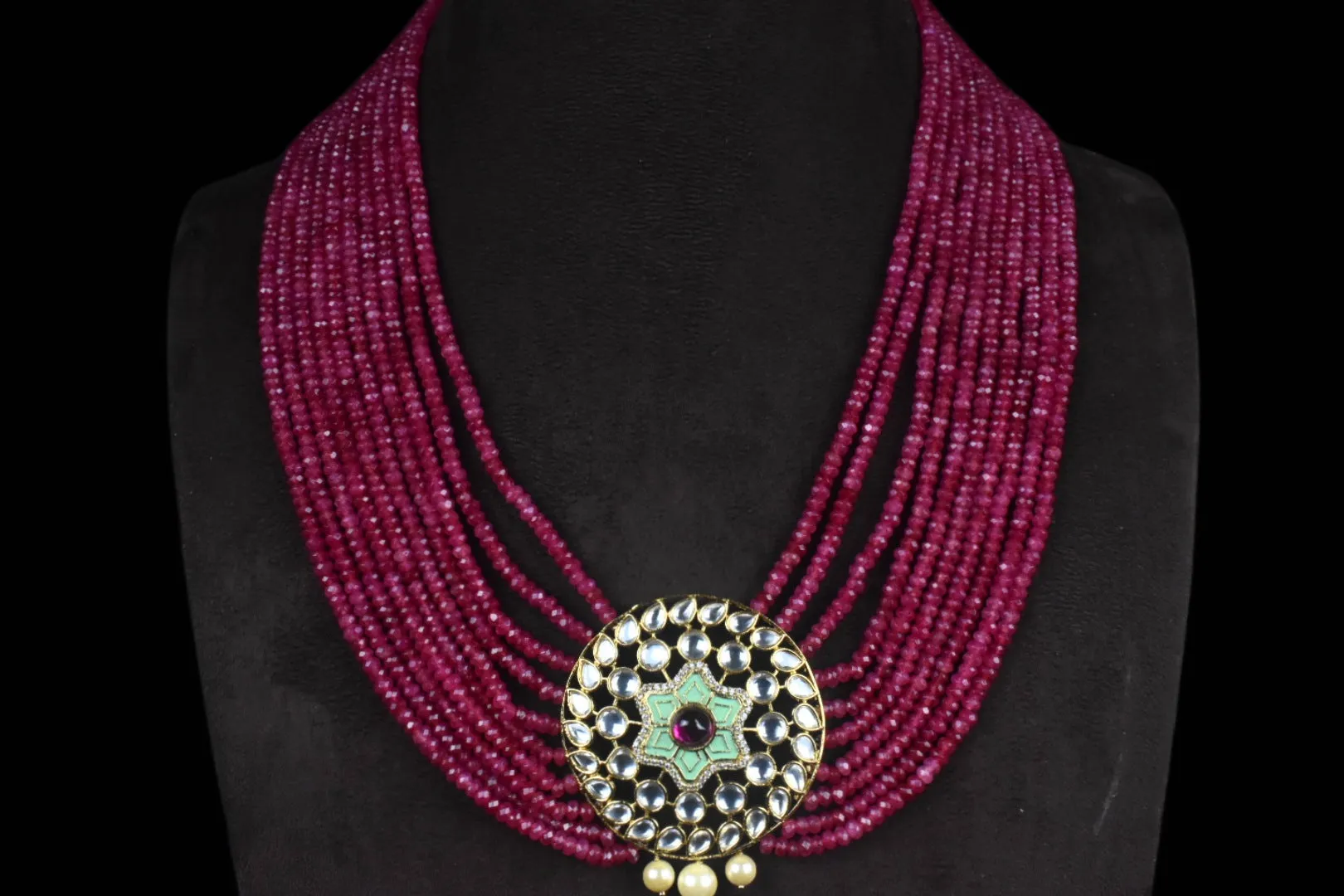 Ruby Beads Necklace with Kundan Pendant Set By Asp Fashion Jewellery