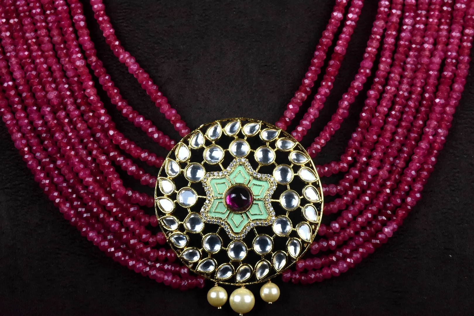 Ruby Beads Necklace with Kundan Pendant Set By Asp Fashion Jewellery