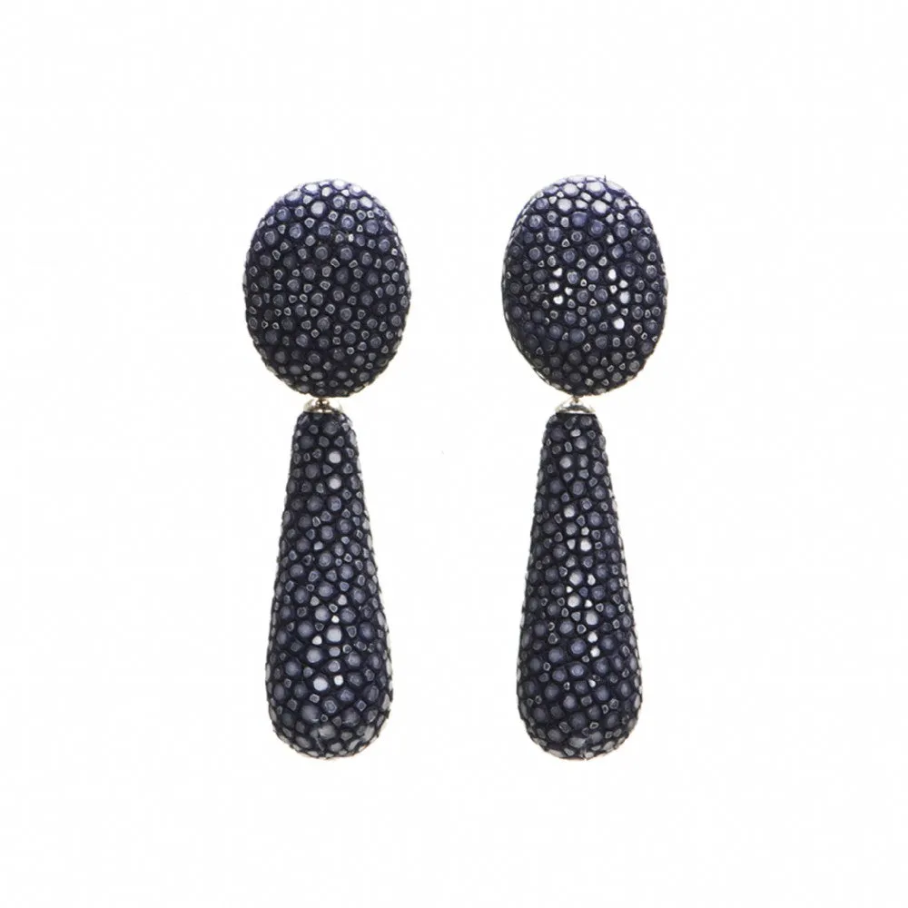 Shagreen Oval Drop Earrings