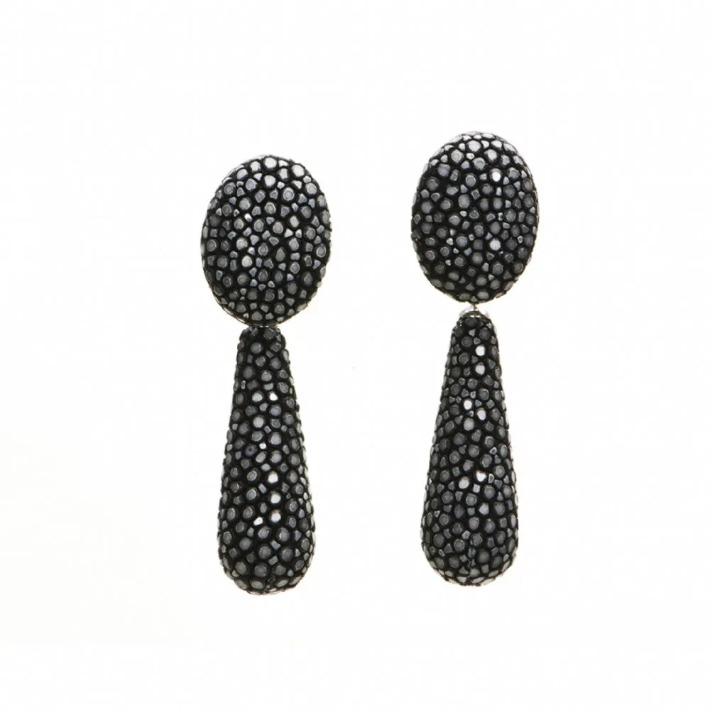 Shagreen Oval Drop Earrings