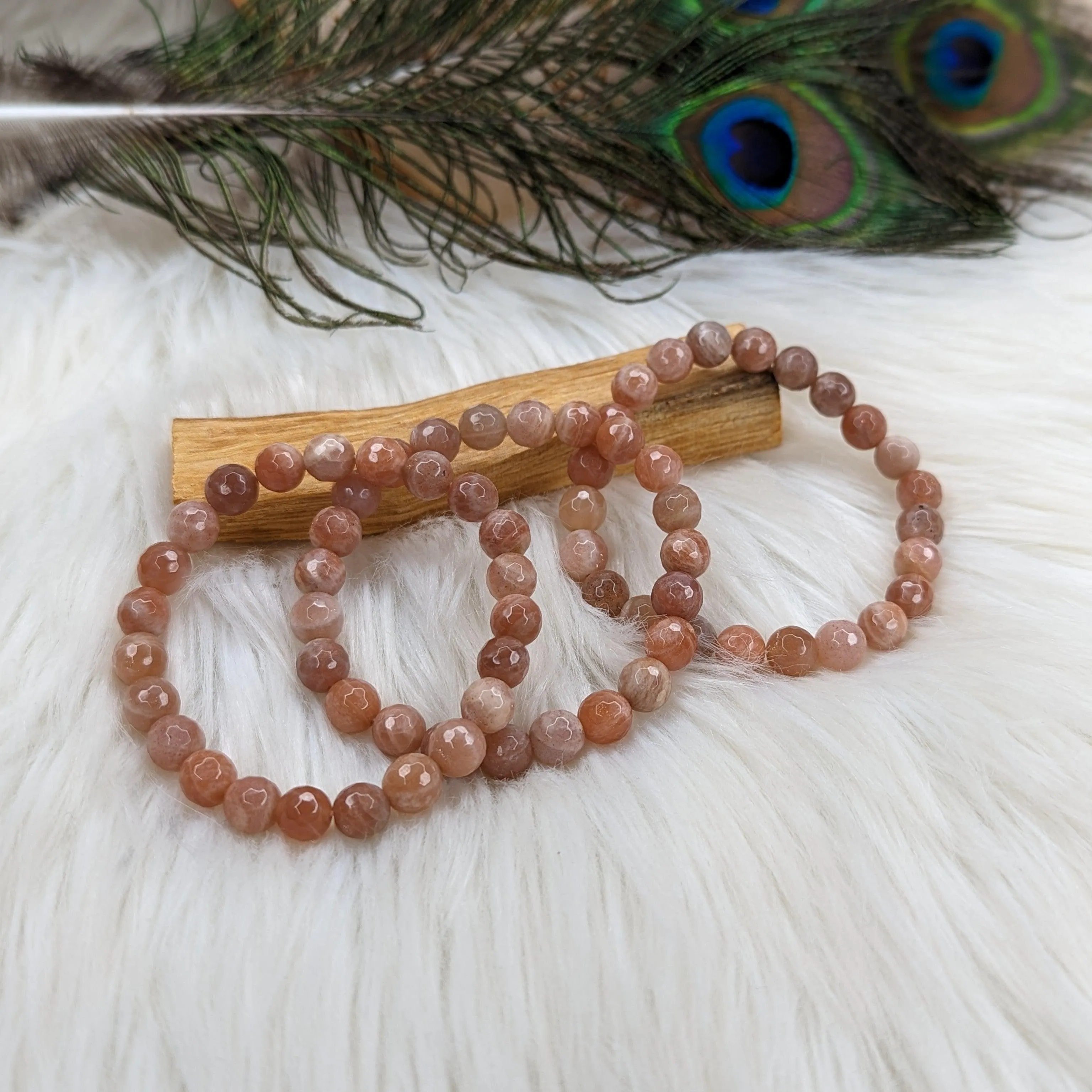 Shimmering Faceted Sunstone Stretch Bracelet ~