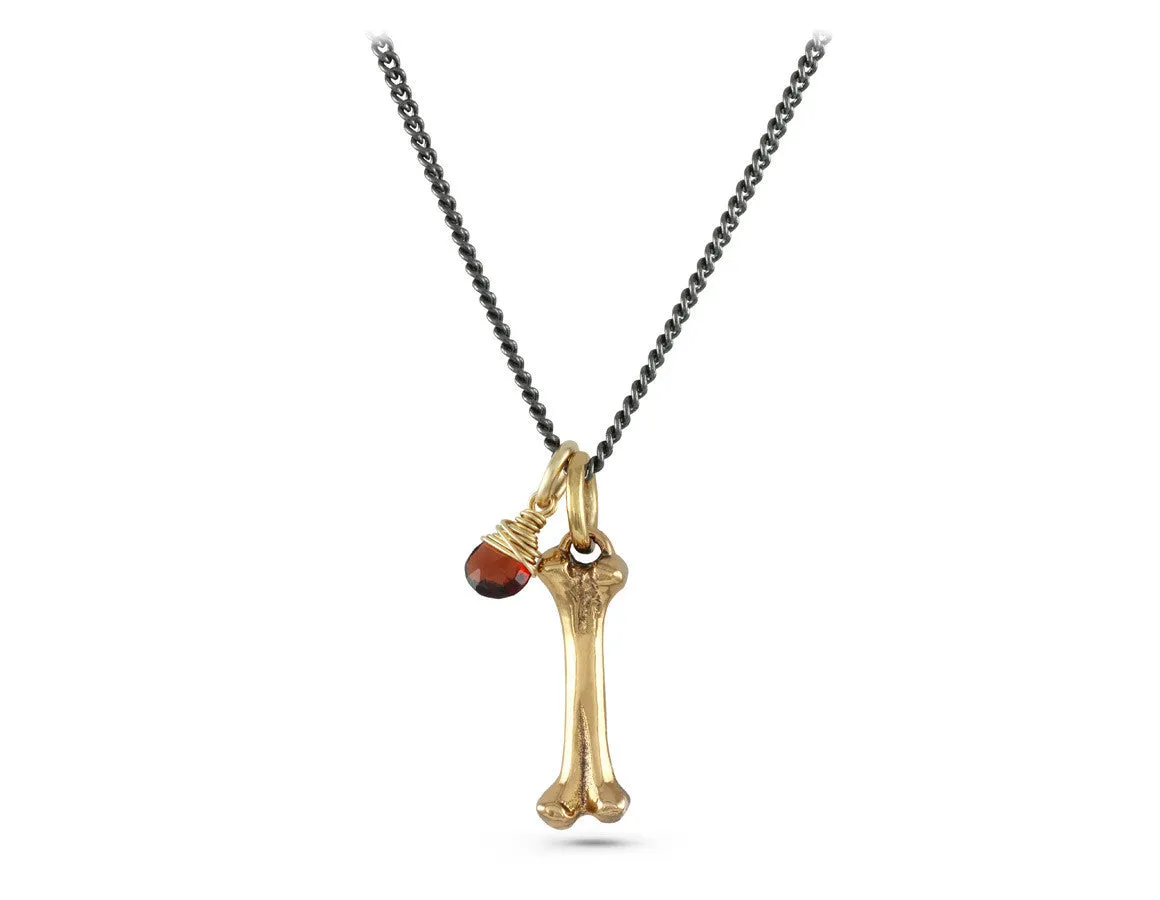 Small Bone Necklace with Garnet - Bronze